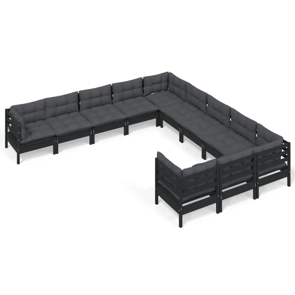 11 Piece Garden Lounge Set with Cushions Black Pinewood 3097023 - Furniture