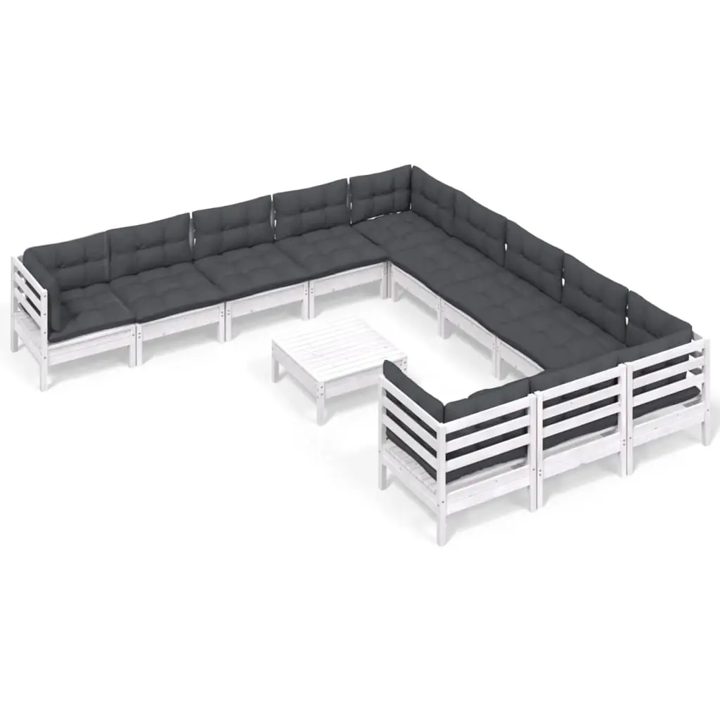 12 Piece Garden Lounge Set with Cushions White Pinewood 3097026 - Furniture