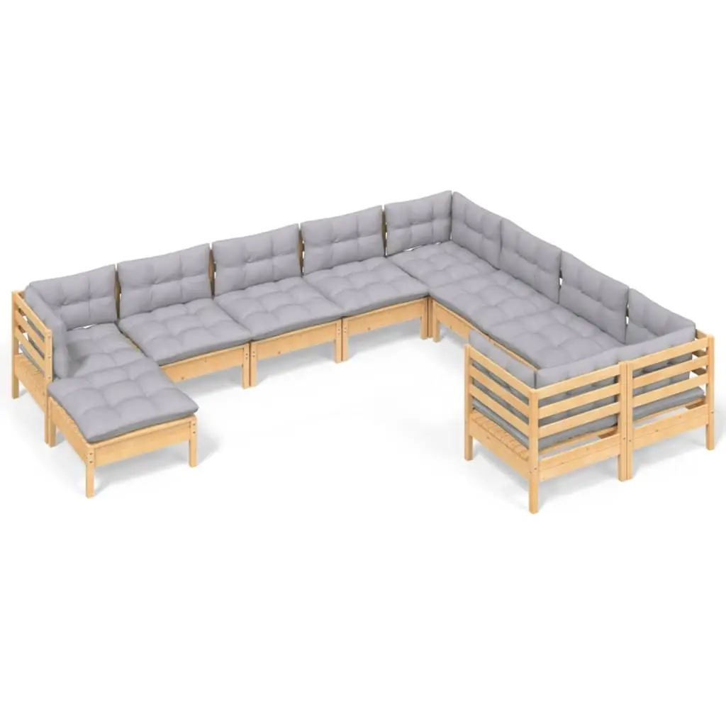 10 Piece Garden Lounge Set with Grey Cushions Pinewood 3097030 - Furniture