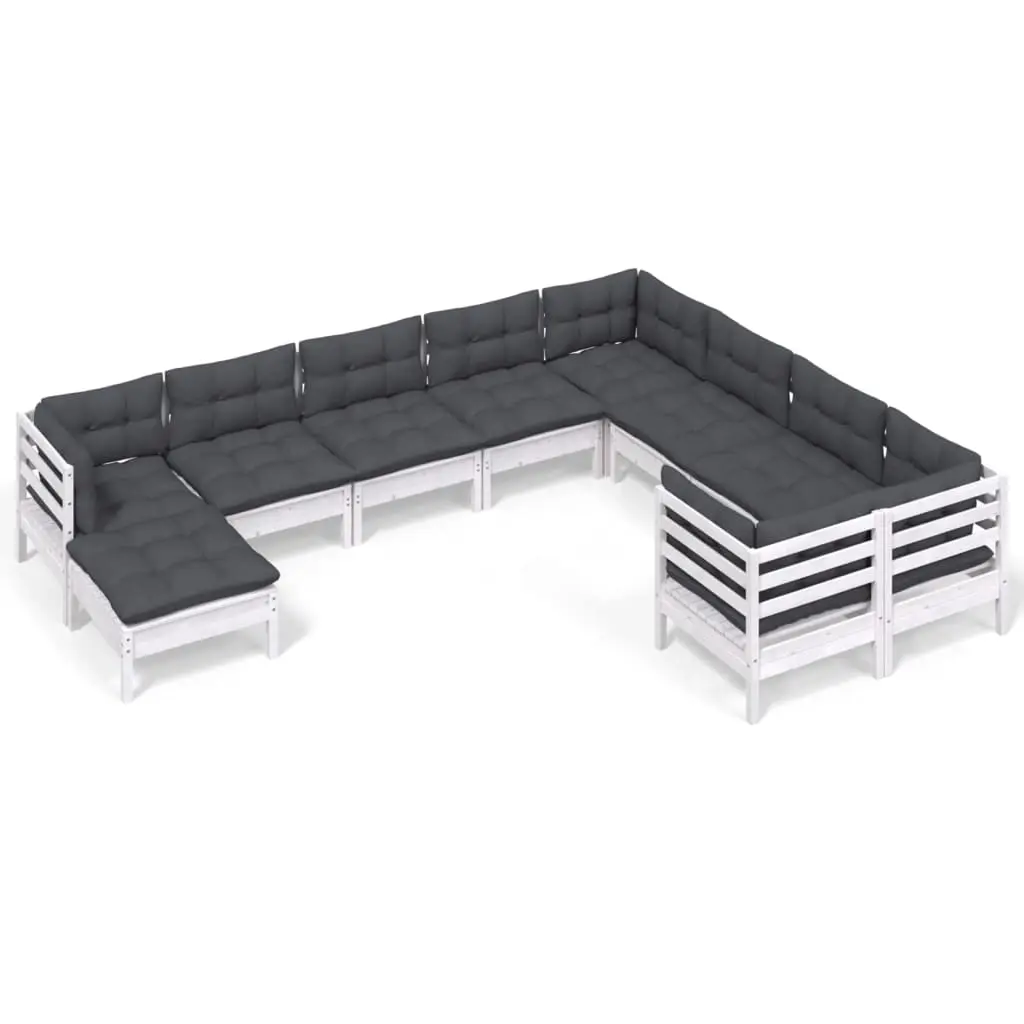10 Piece Garden Lounge Set with Cushions White Pinewood 3097032 - Furniture