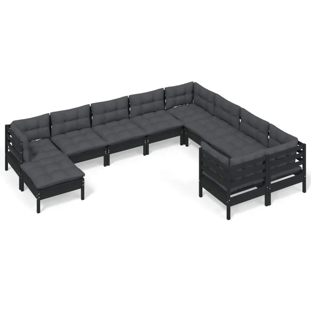 10 Piece Garden Lounge Set with Cushions Black Pinewood 3097035 - Furniture