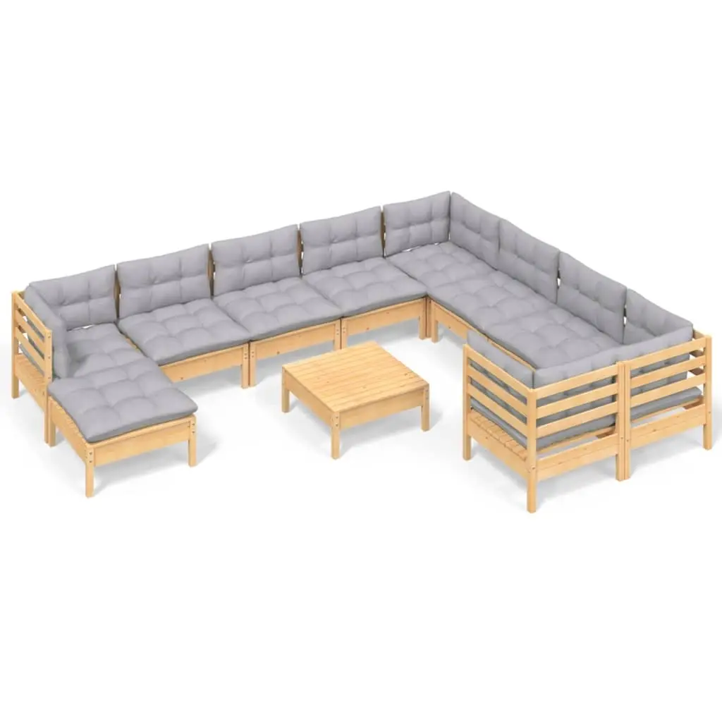 11 Piece Garden Lounge Set with Grey Cushions Pinewood 3097036 - Furniture