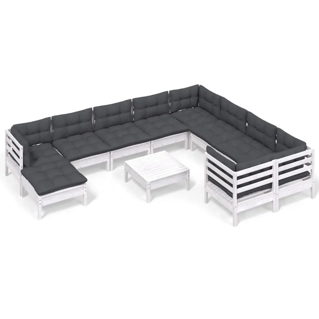 11 Piece Garden Lounge Set with Cushions White Pinewood 3097038 - Furniture