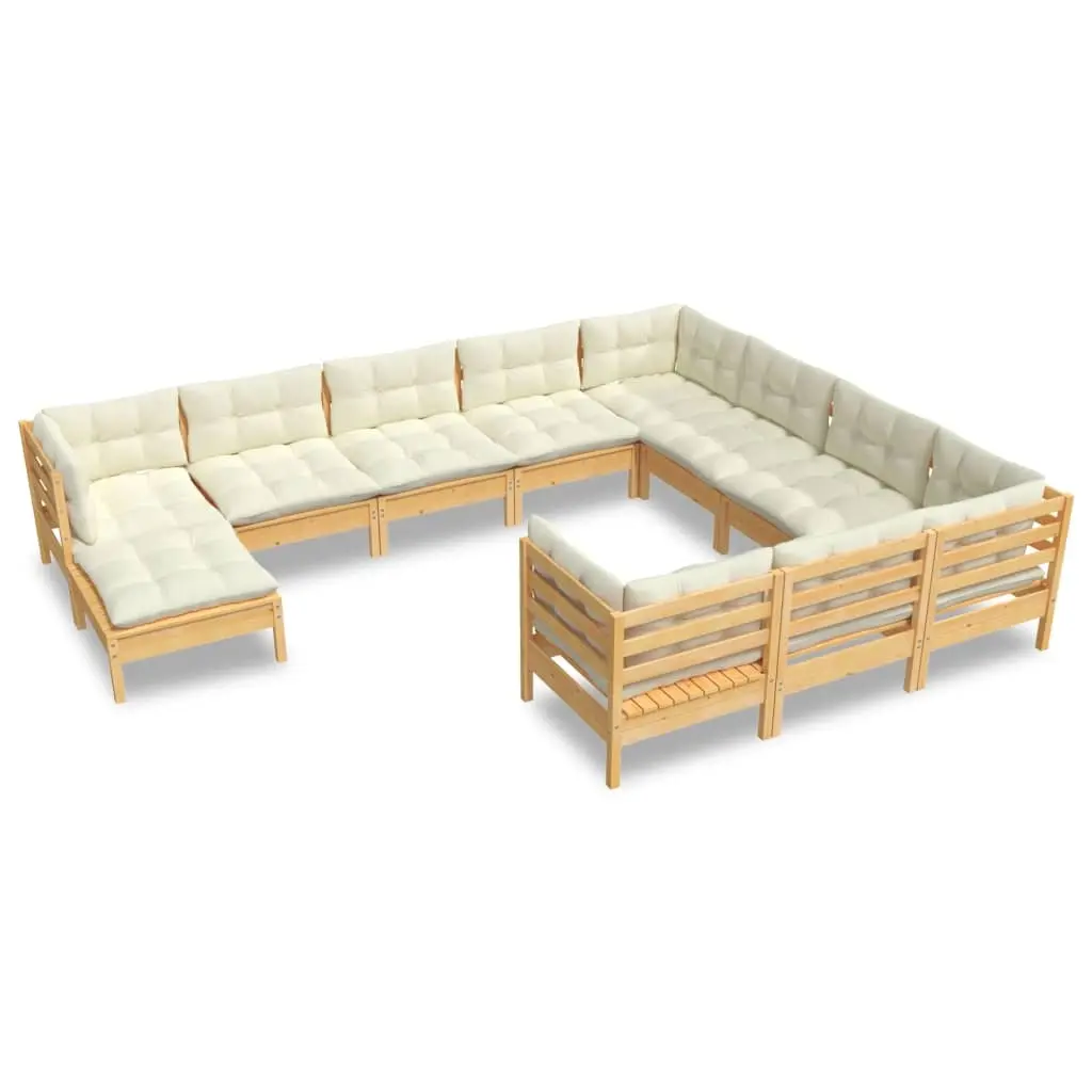 11 Piece Garden Lounge Set with Cream Cushions Pinewood 3097043 - Furniture