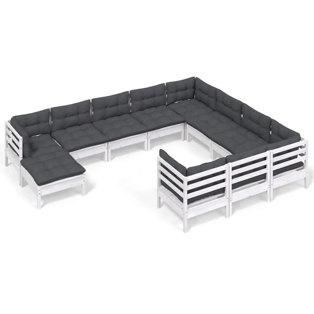 11 Piece Garden Lounge Set with Cushions White Pinewood 3097044 - Furniture