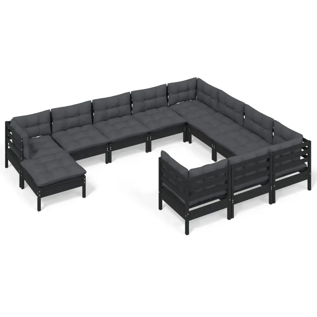 11 Piece Garden Lounge Set with Cushions Black Pinewood 3097047 - Furniture