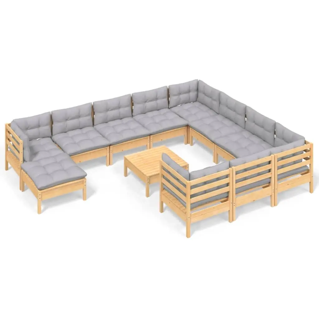 12 Piece Garden Lounge Set with Grey Cushions Pinewood 3097048 - Furniture