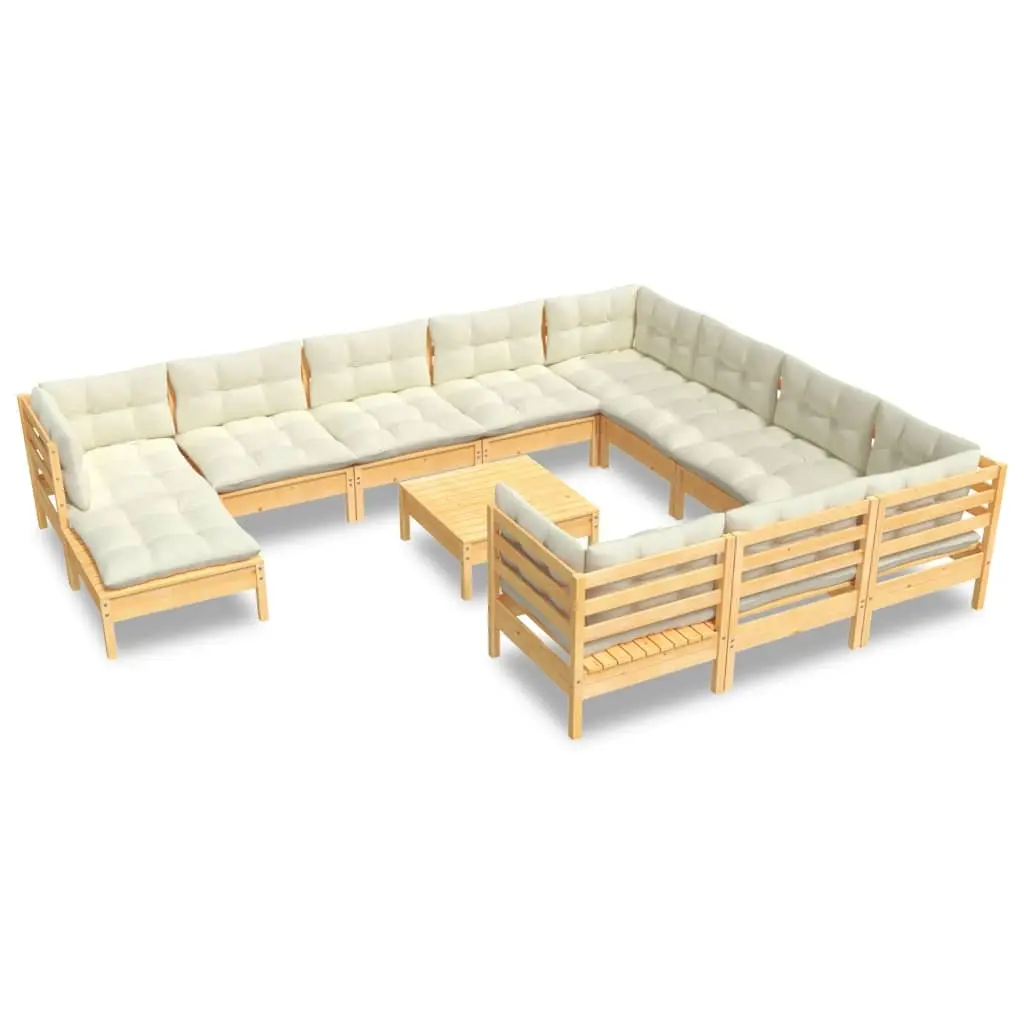 12 Piece Garden Lounge Set with Cream Cushions Pinewood 3097049 - Furniture
