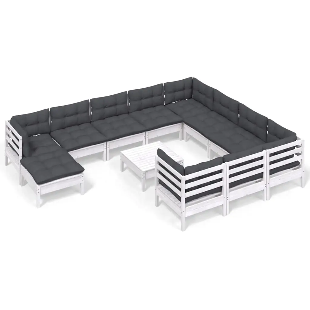 12 Piece Garden Lounge Set with Cushions White Pinewood 3097050 - Furniture