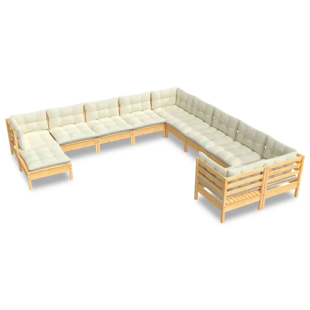 11 Piece Garden Lounge Set with Cream Cushions Pinewood 3097055 - Furniture