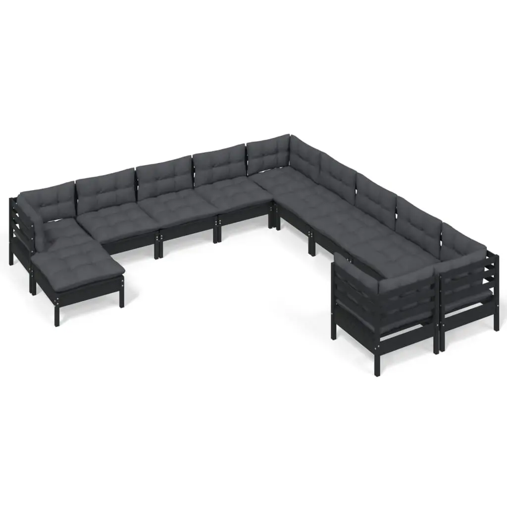 11 Piece Garden Lounge Set with Cushions Black Pinewood 3097059 - Furniture