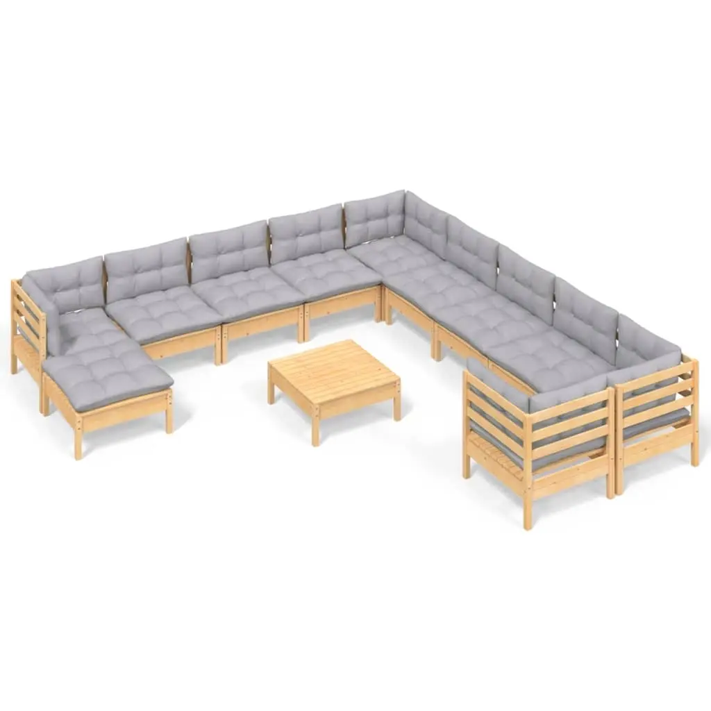 12 Piece Garden Lounge Set with Grey Cushions Pinewood 3097060 - Furniture