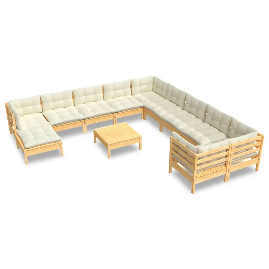 12 Piece Garden Lounge Set with Cream Cushions Pinewood 3097061 - Furniture