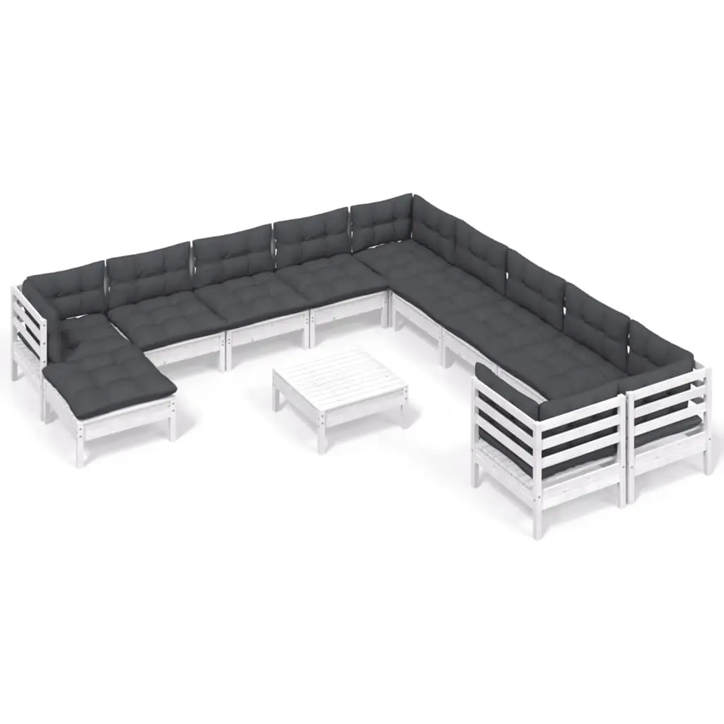 12 Piece Garden Lounge Set with Cushions White Pinewood 3097062 - Furniture