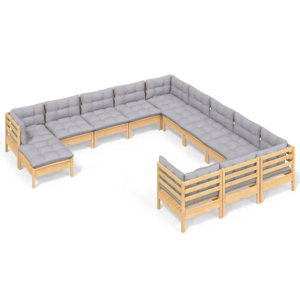 12 Piece Garden Lounge Set with Grey Cushions Pinewood 3097066 - Furniture
