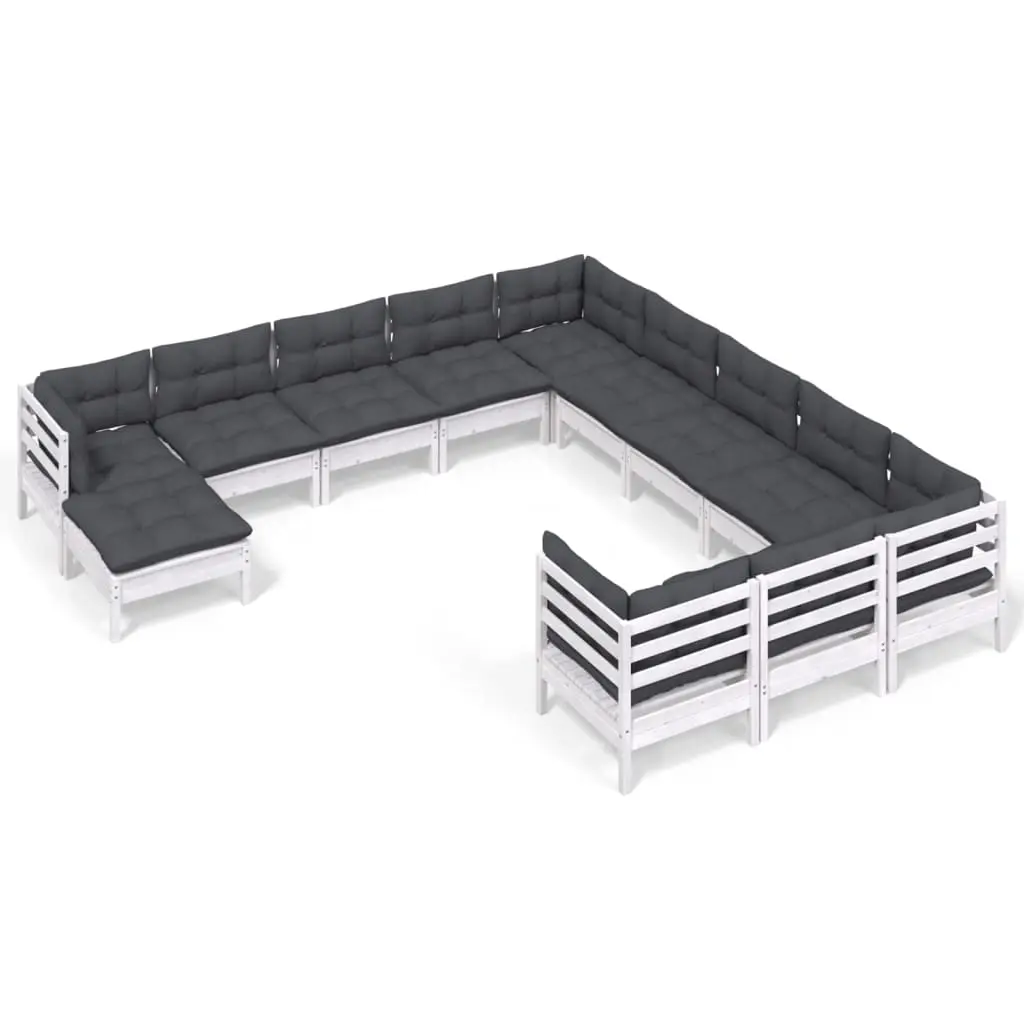12 Piece Garden Lounge Set with Cushions White Pinewood 3097068 - Furniture