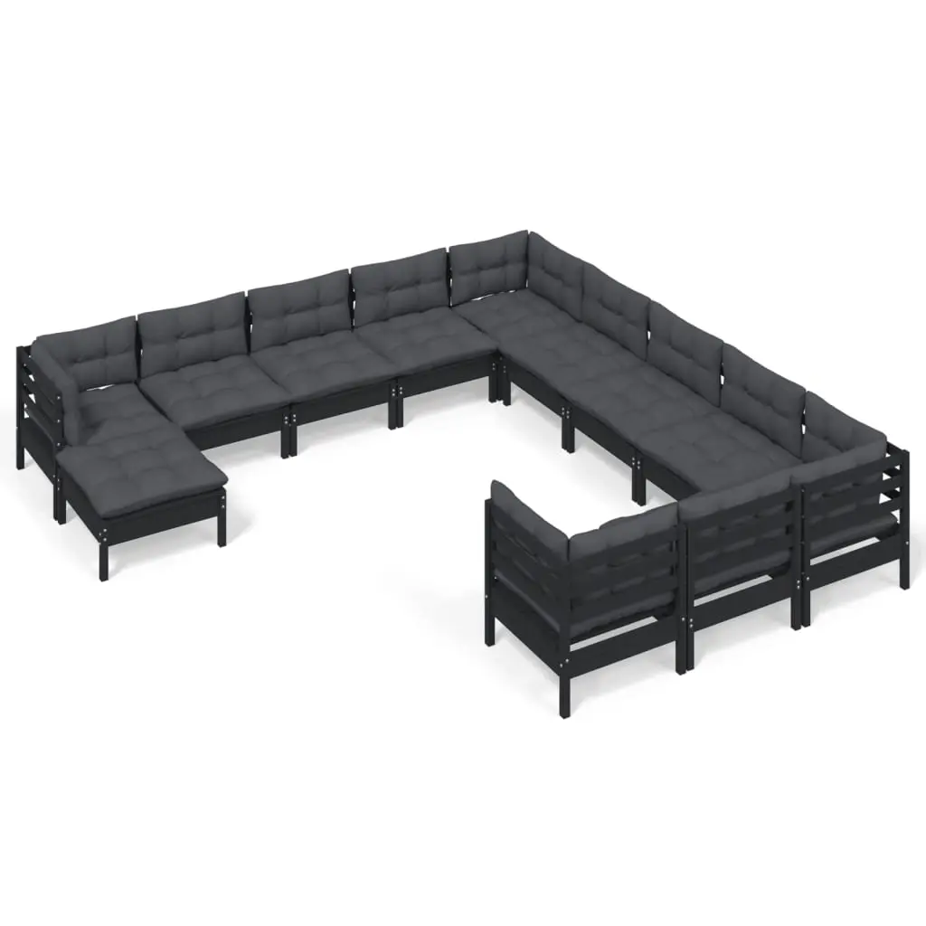12 Piece Garden Lounge Set with Cushions Black Pinewood 3097071 - Furniture