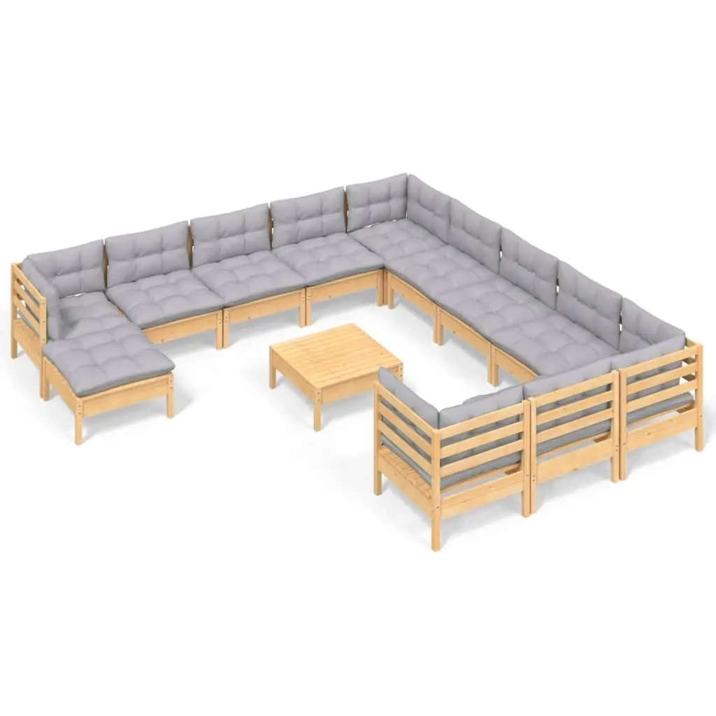 13 Piece Garden Lounge Set with Grey Cushions Pinewood 3097072 - Furniture