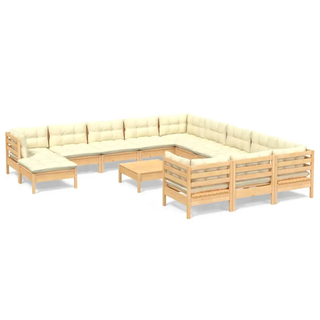 13 Piece Garden Lounge Set with Cream Cushions Pinewood 3097073 - Furniture