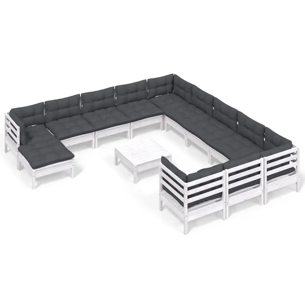 13 Piece Garden Lounge Set with Cushions White Pinewood 3097074 - Furniture