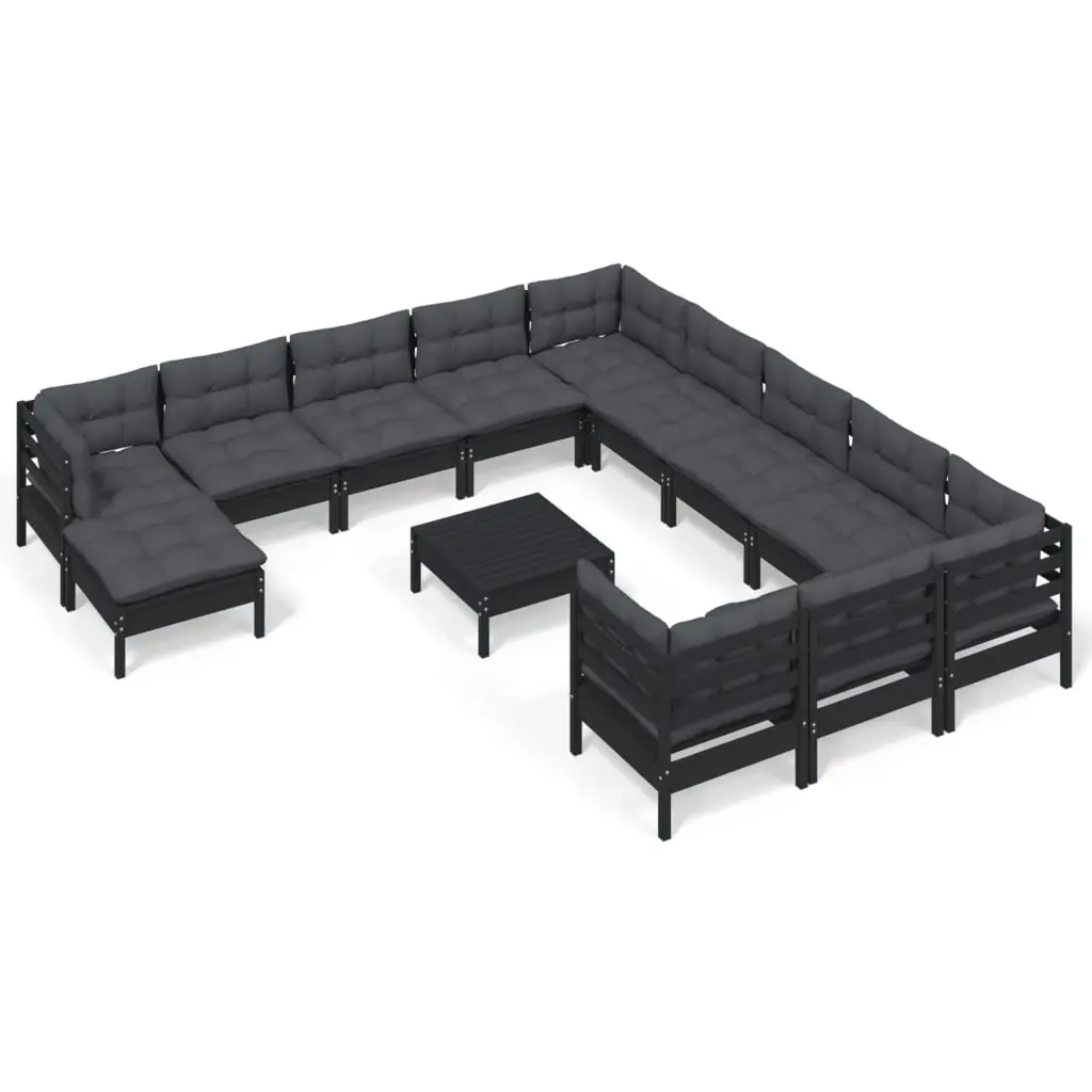 13 Piece Garden Lounge Set with Cushions Black Pinewood 3097077 - Furniture