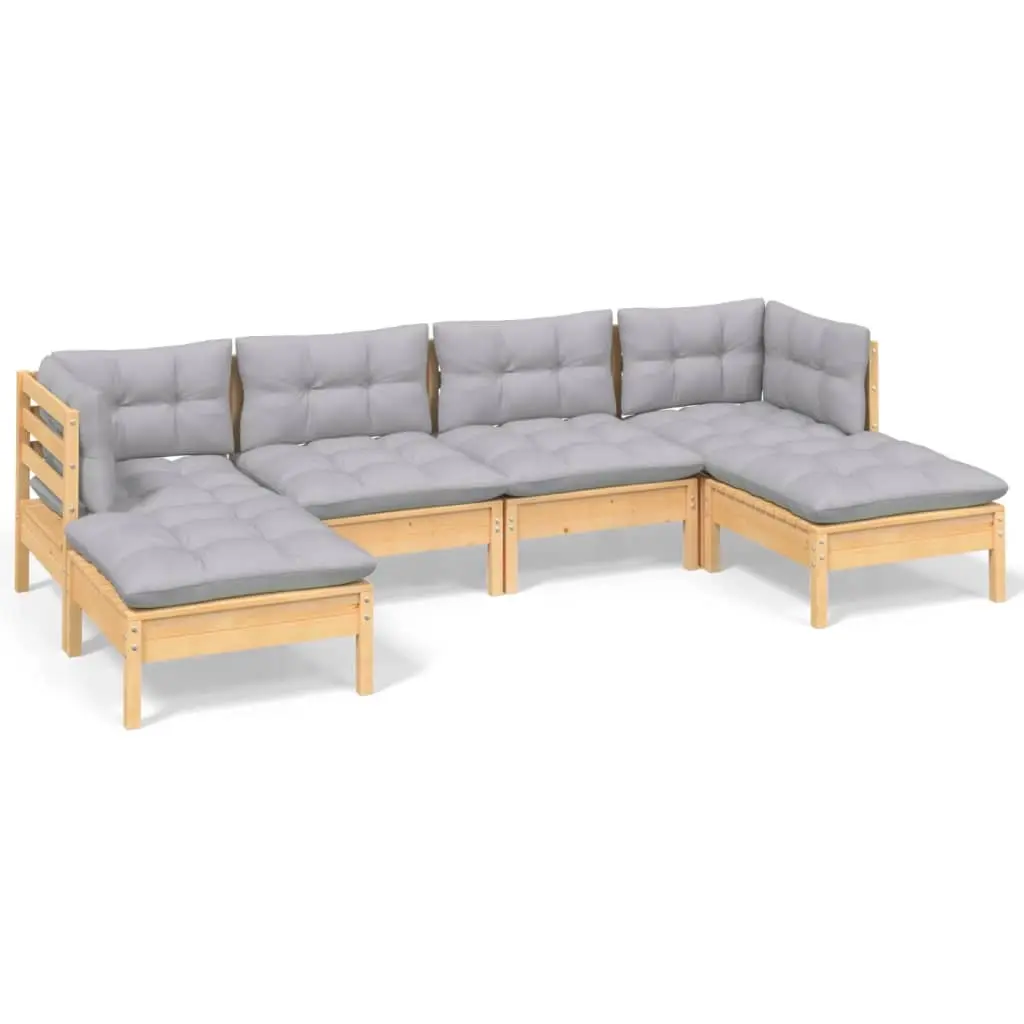 6 Piece Garden Lounge Set with Grey Cushions Pinewood 3097078 - Furniture
