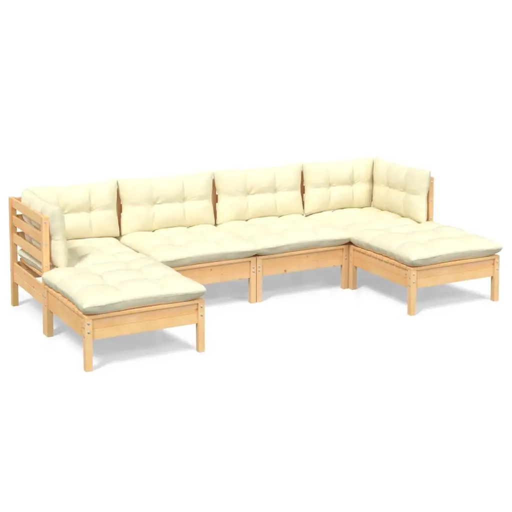 6 Piece Garden Lounge Set with Cream Cushions Pinewood 3097079 - Furniture