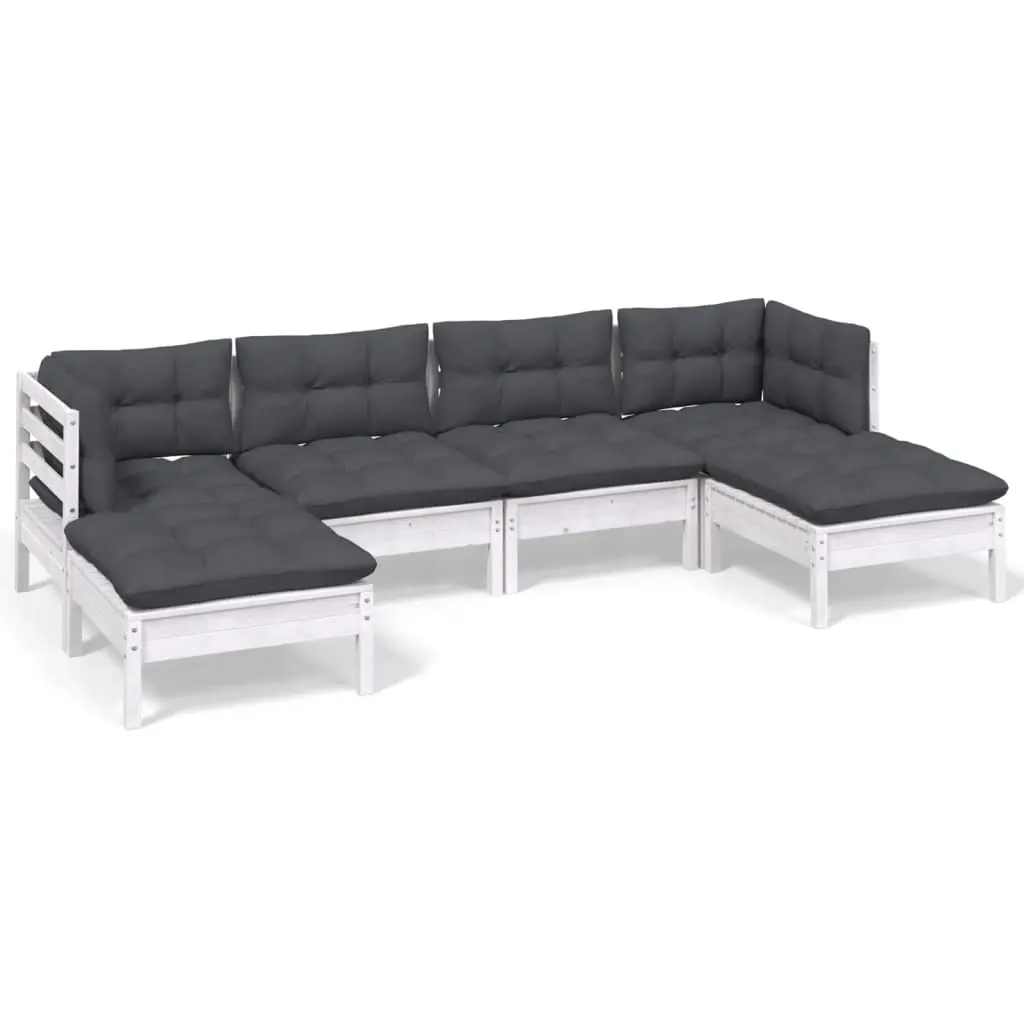 6 Piece Garden Lounge Set with Cushions White Pinewood 3097080 - Furniture