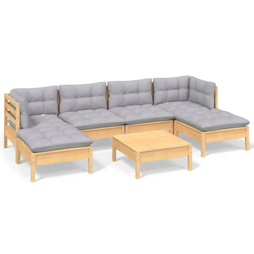 7 Piece Garden Lounge Set with Grey Cushions Pinewood 3097084 - Furniture