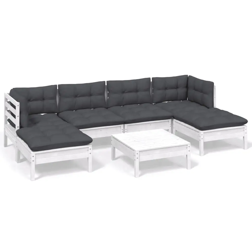 7 Piece Garden Lounge Set with Cushions White Pinewood 3097086 - Furniture