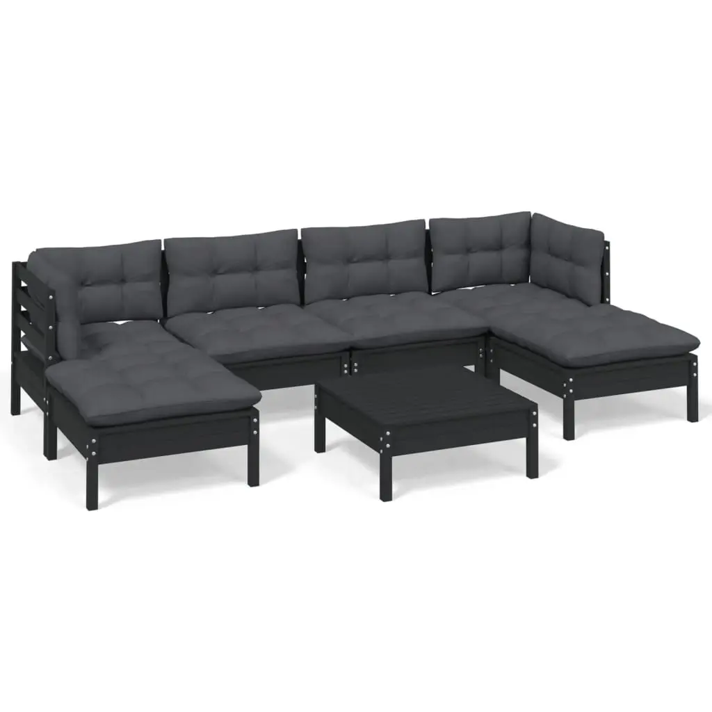 7 Piece Garden Lounge Set with Cushions Black Pinewood 3097089 - Furniture