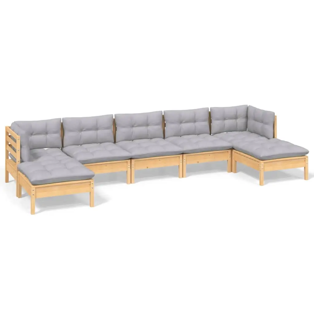 7 Piece Garden Lounge Set with Grey Cushions Pinewood 3097090 - Furniture