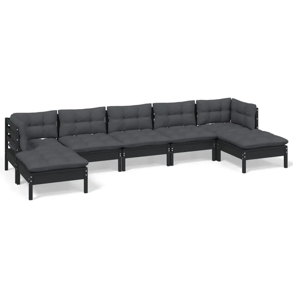 7 Piece Garden Lounge Set with Cushions Black Pinewood 3097095 - Furniture