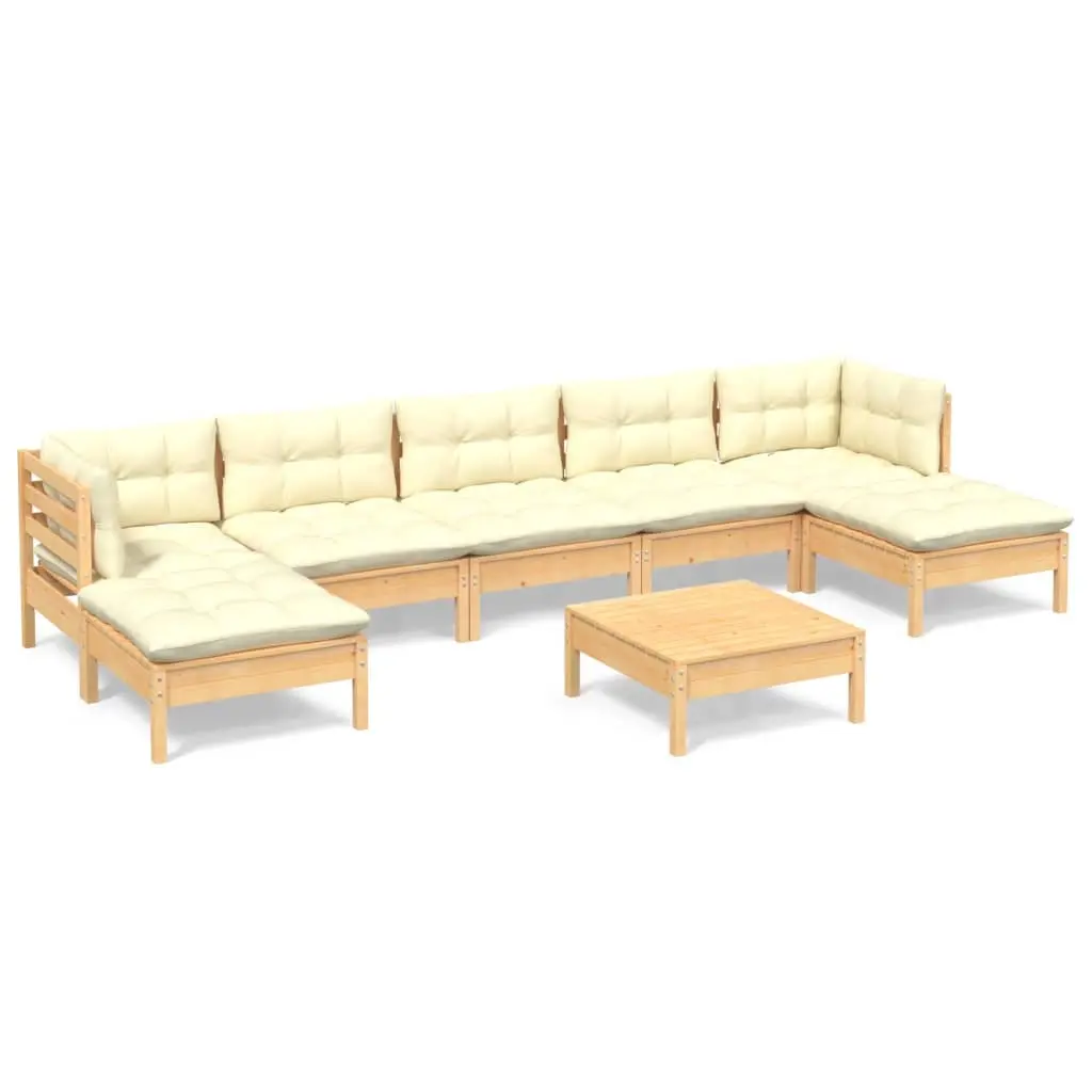 8 Piece Garden Lounge Set with Cream Cushions Pinewood 3097097 - Furniture