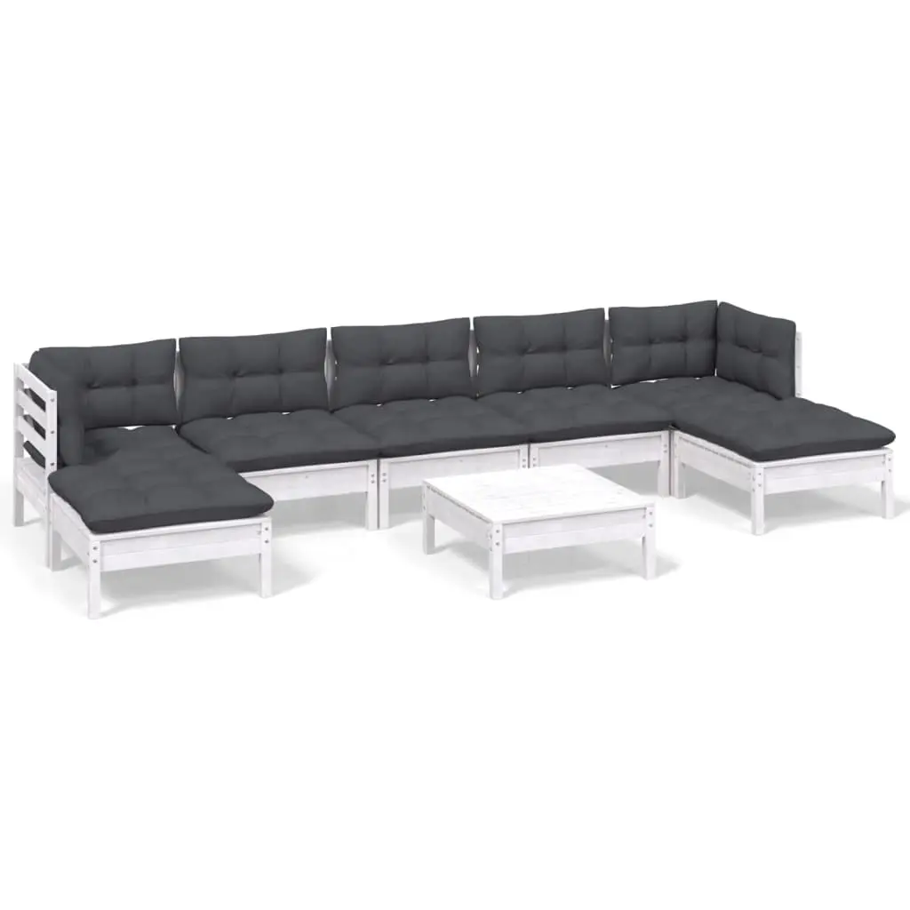 8 Piece Garden Lounge Set with Cushions White Pinewood 3097098 - Furniture