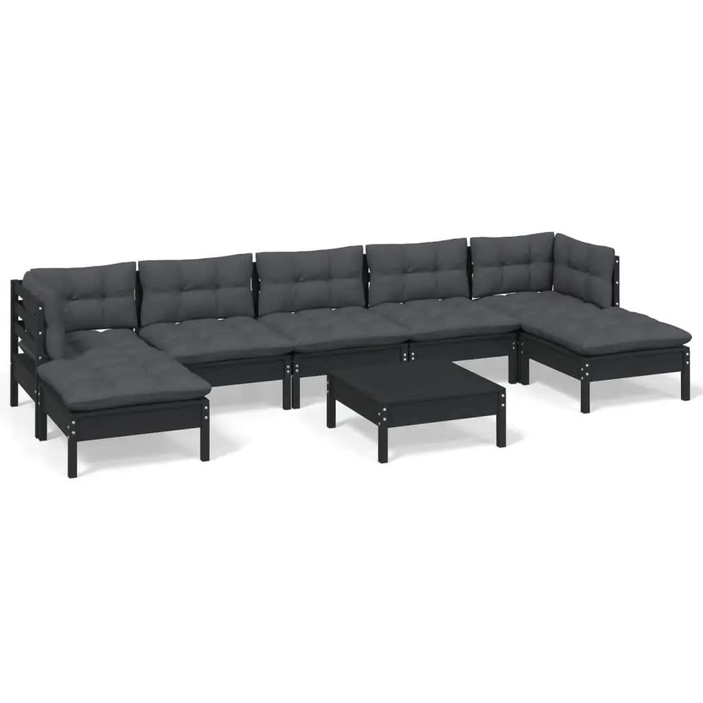 8 Piece Garden Lounge Set with Cushions Black Pinewood 3097101 - Furniture