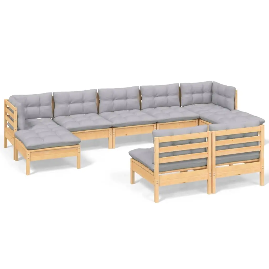 9 Piece Garden Lounge Set with Grey Cushions Pinewood 3097102 - Furniture