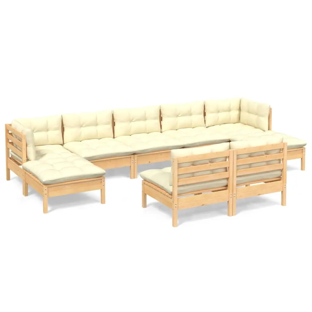 9 Piece Garden Lounge Set with Cream Cushions Pinewood 3097103 - Furniture