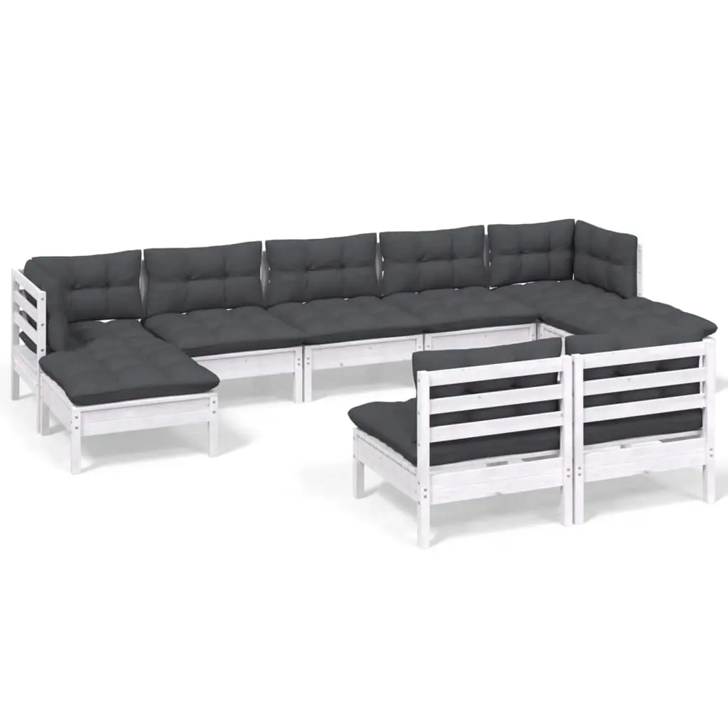 9 Piece Garden Lounge Set with Cushions White Pinewood 3097104 - Furniture
