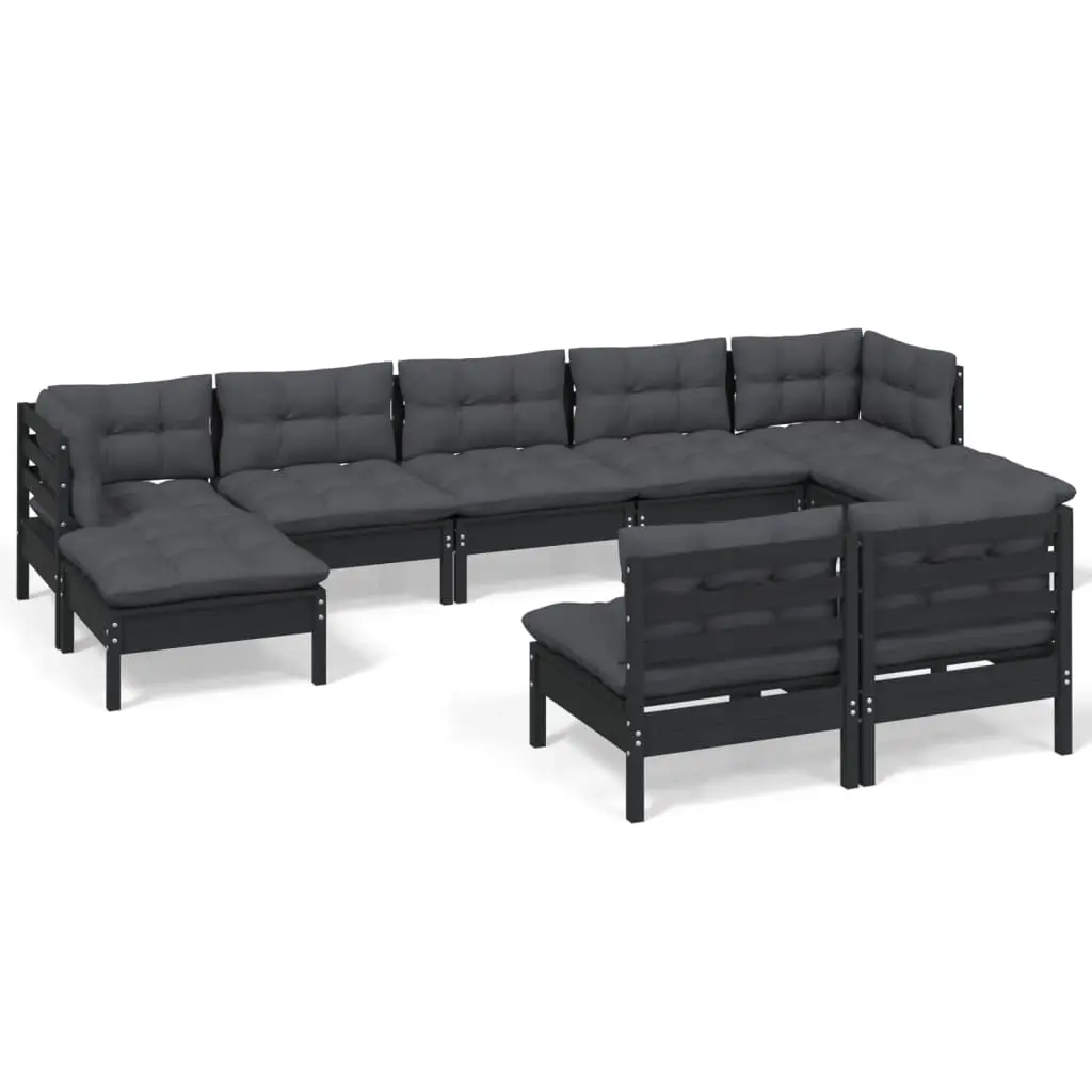 9 Piece Garden Lounge Set with Cushions Black Pinewood 3097107 - Furniture