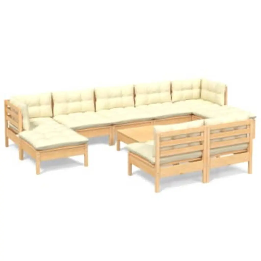 10 Piece Garden Lounge Set with Cream Cushions Pinewood 3097109 - Furniture