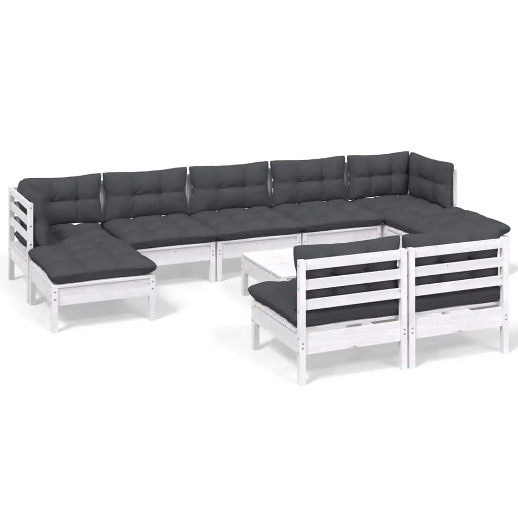 10 Piece Garden Lounge Set with Cushions White Pinewood 3097110 - Furniture