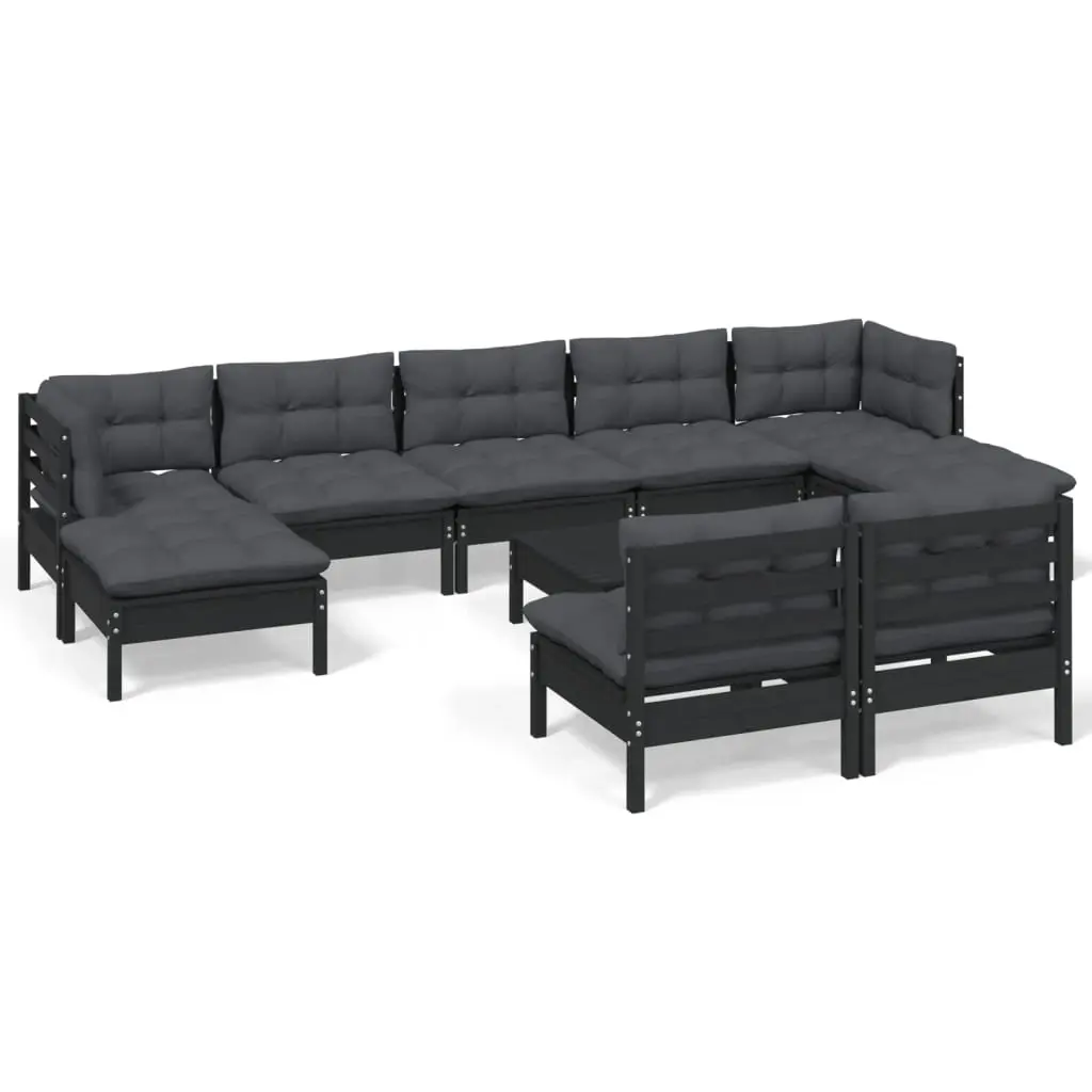 10 Piece Garden Lounge Set with Cushions Black Pinewood 3097113 - Furniture