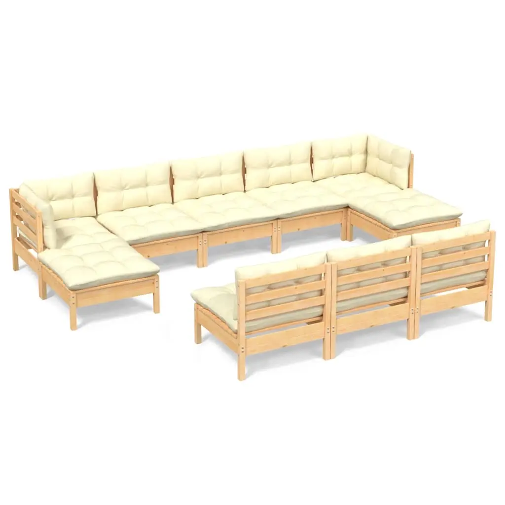 10 Piece Garden Lounge Set with Cream Cushions Pinewood 3097115 - Furniture