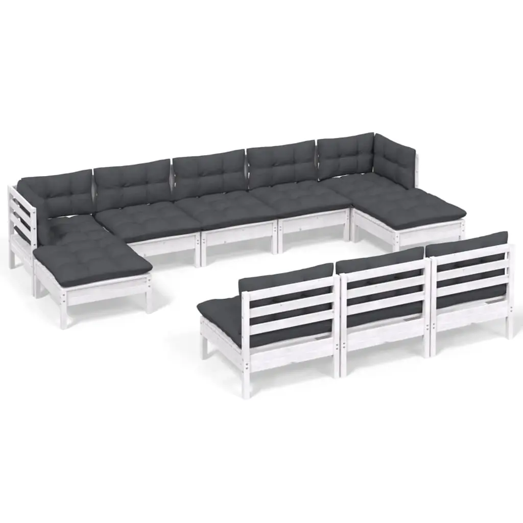 10 Piece Garden Lounge Set with Cushions White Pinewood 3097116 - Furniture