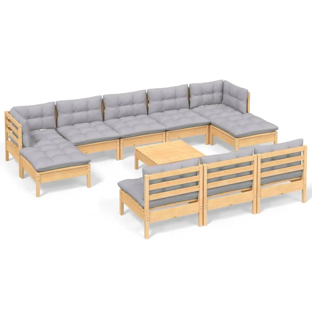 11 Piece Garden Lounge Set with Grey Cushions Pinewood 3097120 - Furniture