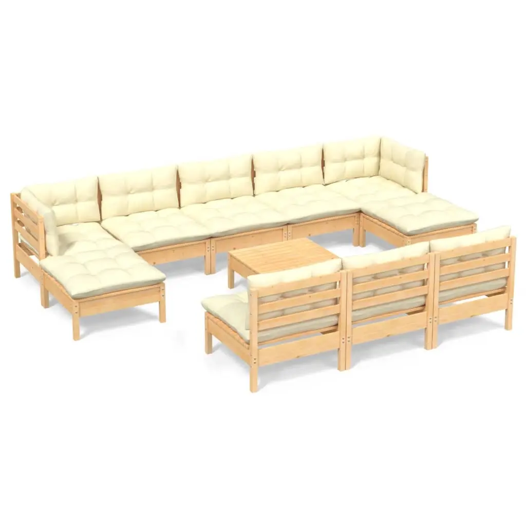 11 Piece Garden Lounge Set with Cream Cushions Pinewood 3097121 - Furniture
