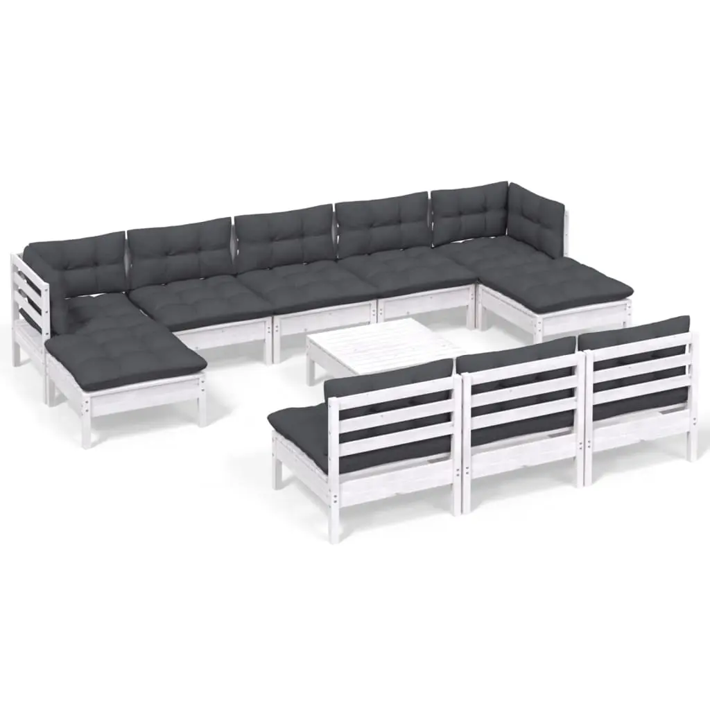 11 Piece Garden Lounge Set with Cushions White Pinewood 3097122 - Furniture