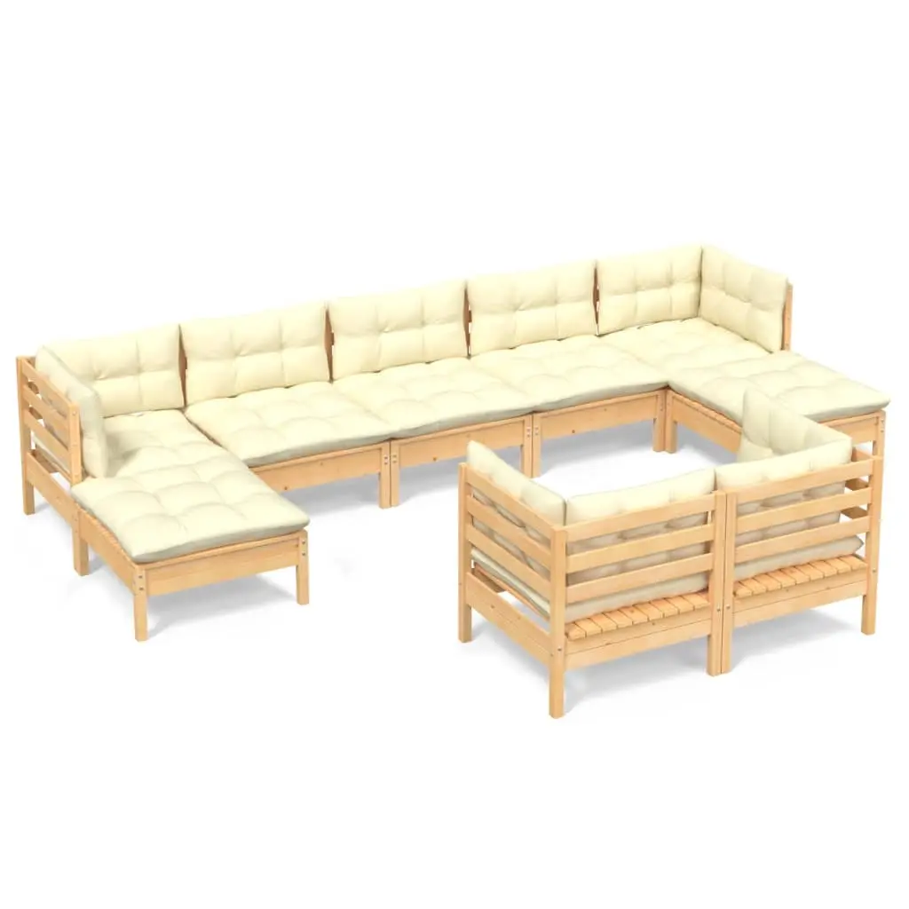 9 Piece Garden Lounge Set with Cream Cushions Solid Pinewood 3097127 - Furniture