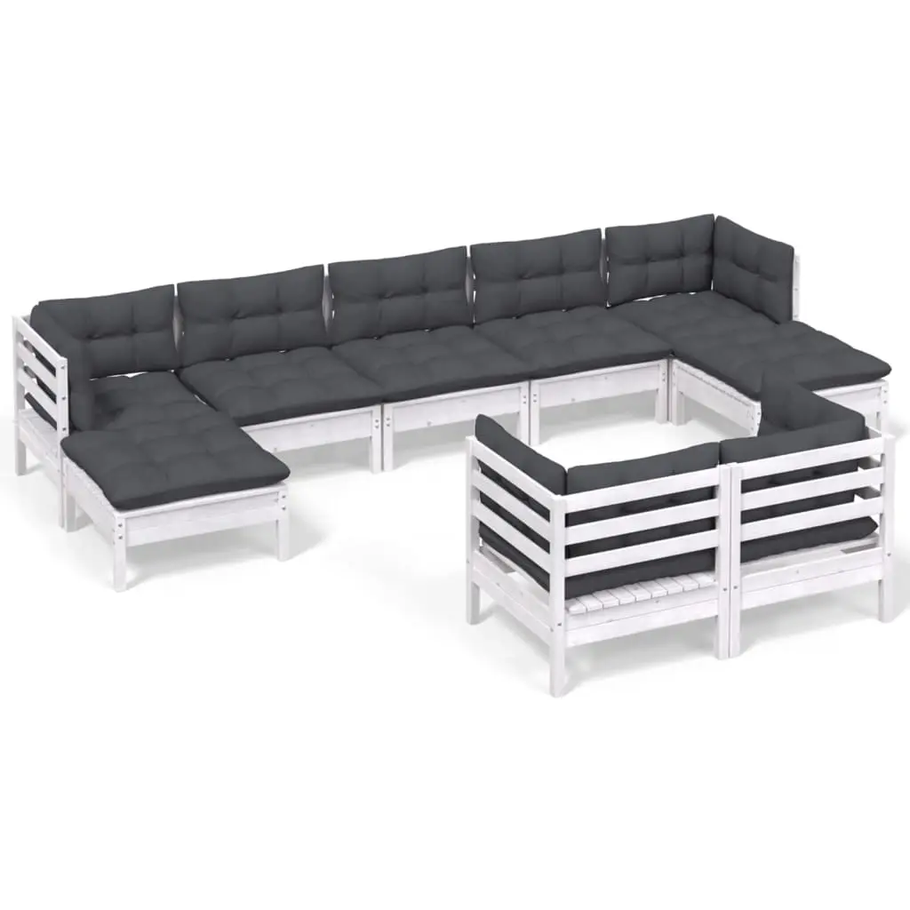 9 Piece Garden Lounge Set with Cushions White Solid Pinewood 3097128 - Furniture